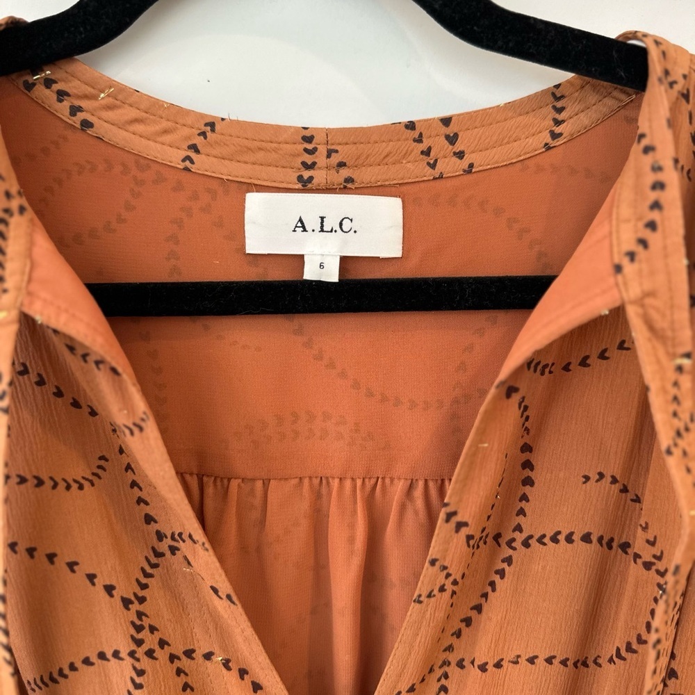 A.L.C. 100% Silk Heart Print Marlowe Long Sleeve Dress - Picture 5 of 10